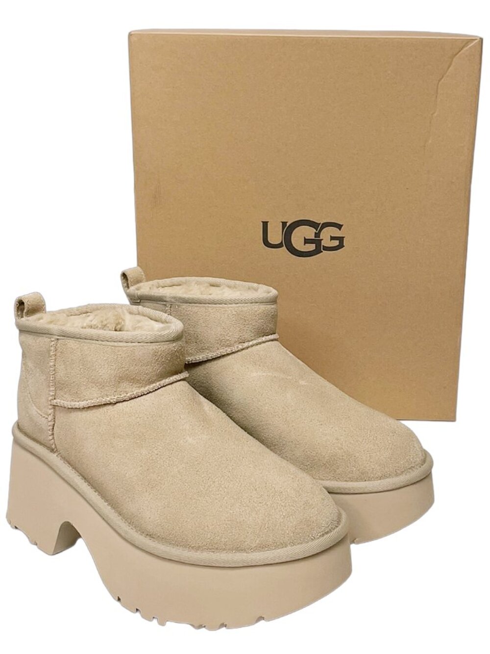 UGG Classic Ultra Mini New Heights Platform Boots Cream Sz 9